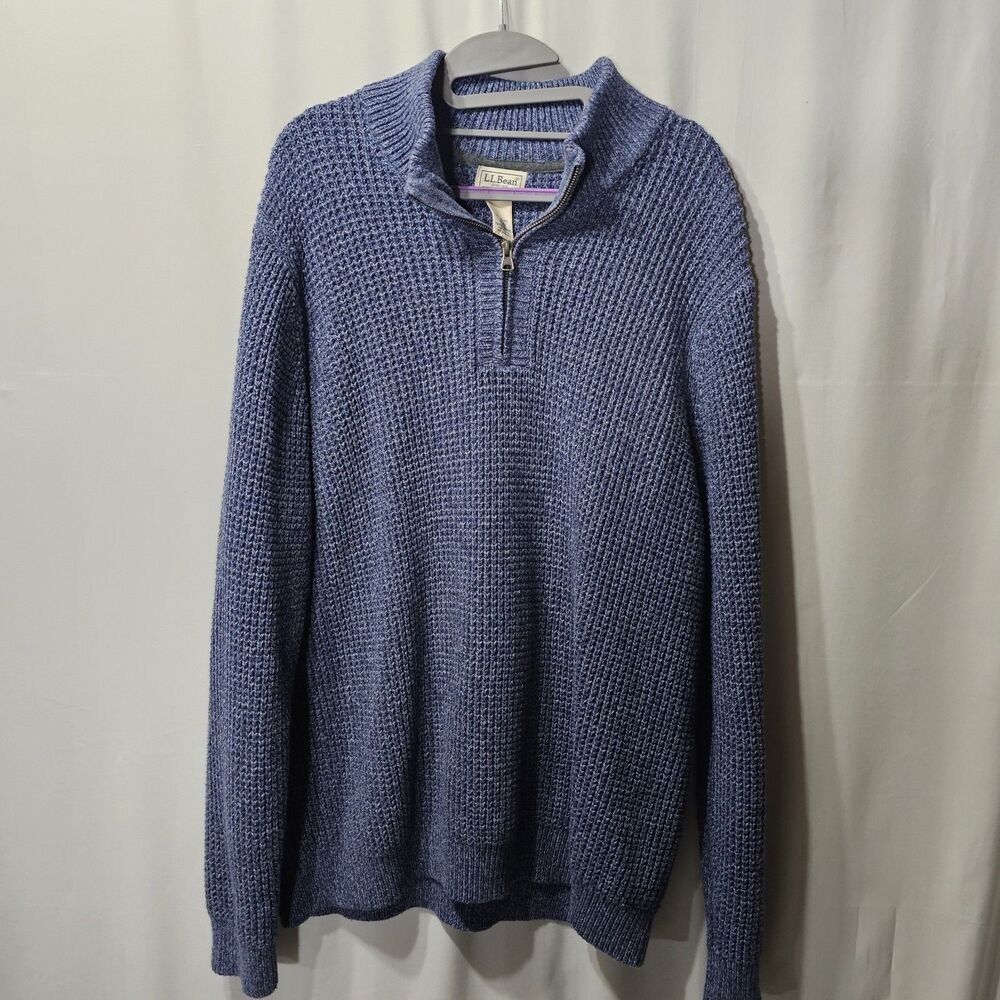 LL Bean Mens Heavy Sweater XL Regular Fit Long Sleeve Quarter Zip Blue Quality